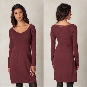 PrAna Zora organic cotton Burgundy Wine Cable Knit sweater knit Dress maroon M